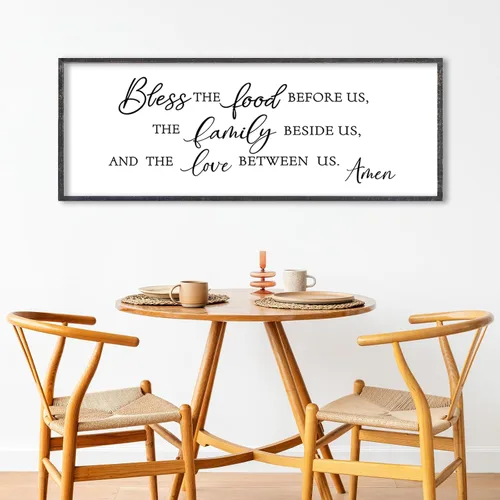 Miniatura 6 de LuZhiQiang Arte de pared para comedor 81,3×30,5 cm "Bless The Food Before Us" Letrero cristiano para cocina, cita familiar agradecida, cuadro grande