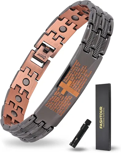 Juego de pulsera magnética y anillo para hombre, 99.99% de cobre puro, diseño de cruz ajustable y nudo celta, regalo para papá