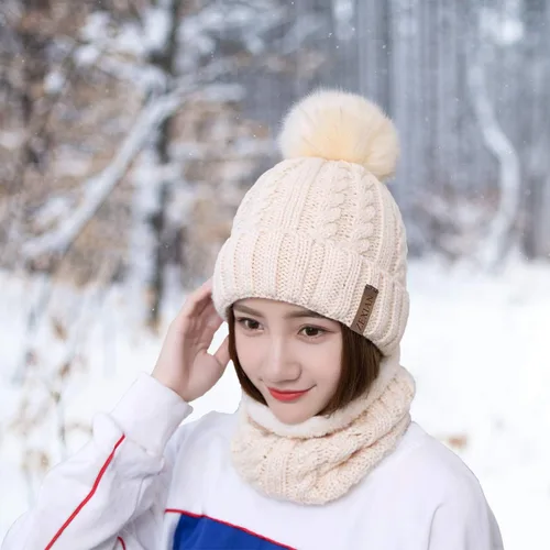 Miniatura 6 de ZEXIAN Conjunto de gorro y bufanda de esquí de punto con pompones para mujer y niña talla única