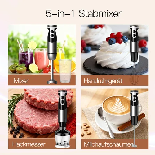 Miniatura 2 de MegaWise Blender - Batidora de mano eléctrica de acero inoxidable de 12 velocidades, batidora de mano de inmersión 5 en 1, batidora de mano