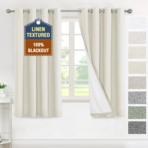 Miniatura 34 de H.VERSAILTEX - Cortinas 100% opacas con aislamiento térmico, texturizadas, de lino, con bloqueo de calor y luz completa, p/sala de estar y Roble