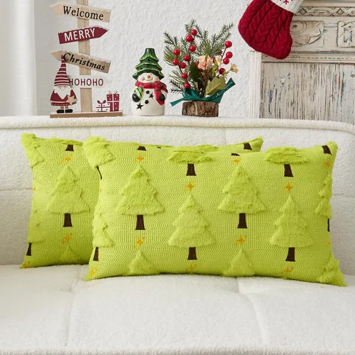 Miniatura 41 de Kevin Textile - Fundas de almohada con diseño de árbol de Navidad de 16 x 16 pulgadas, juego de 2, bordado de lujo, felpa suave, piel sintética
