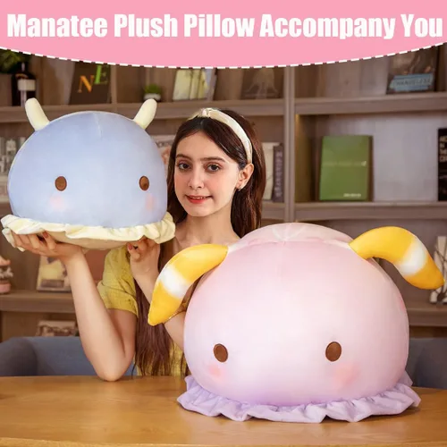Miniatura 5 de ELAINREN Almohada suave de peluche de manatí rosa grande, peluche de vaca marina, juguete de peluche con forma de manatí/15.7 x 13.8 pulgadas