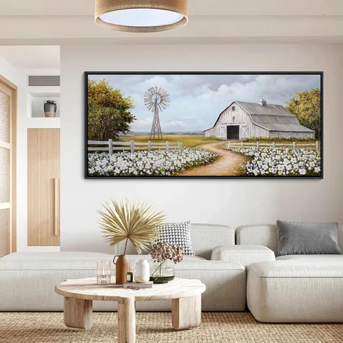 Miniatura 29 de YCPRIMER Gran Arte de Pared de Paisaje para Sala de Estar, Lienzo de Decoración de Pared con Flores, Arte de Decoración en Azul y Morado, Cuadro
