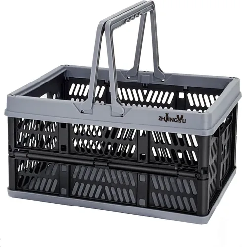Miniatura 9 de ZHJINGYU cajas para almacenamiento, cestas de plástico para organizar, cesta de compras plegable, caja plegable con asas, caja de almacenamiento Rosa