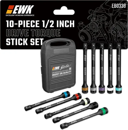 EWK Juego de 10 barras de torsión de 1/2 pulgada, barras de extensión limitadoras de par de 65-150 pies, 8 pulgadas de largo codificadas por colores