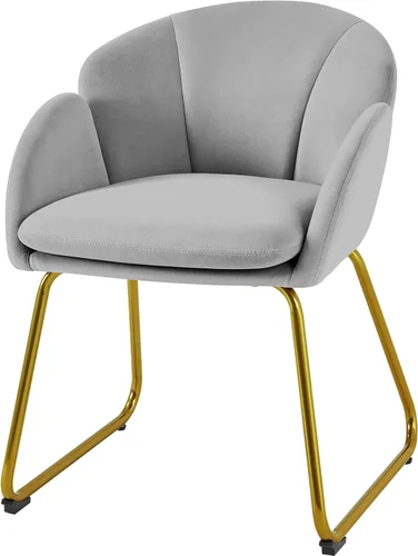 Miniatura 14 de Topeakmart Silla decorativa moderna, estilo floral, de terciopelo, con patas mentales doradas, para sala de estar, dormitorio, oficina en casa, Negro