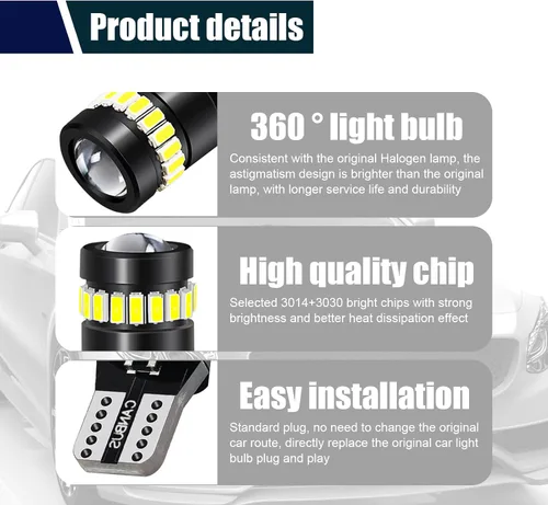 Miniatura 4 de ZKFAR 2 bombillas LED T10, 18SMD 3014 1SMD 3030, 155 lúmenes, luz súper brillante 6500K, luz blanca, luz LED para el ancho del coche, luz