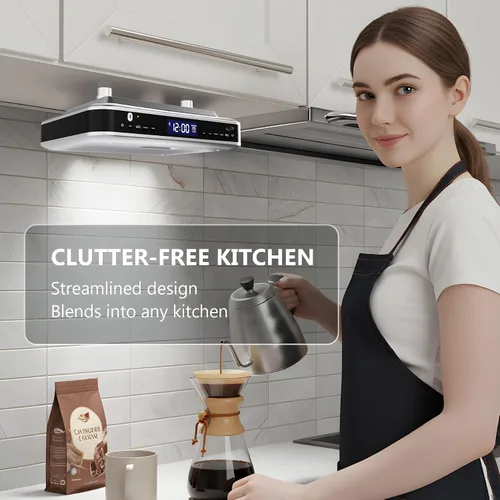 Miniatura 4 de iLive Radio FM Bluetooth para debajo del gabinete para cocina, estéreo inalámbrico con reloj y temporizador incorporados, 20 preajustes de FM, LCD