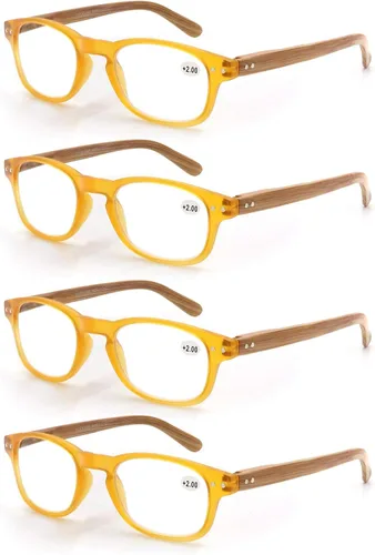 Miniatura 8 de MODFANS Paquete de 4 lentes de lectura 1.0 con bisagras de resorte con aspecto de madera, elegantes lectores para hombres y mujeres Paquete de 4