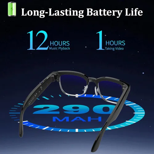 Miniatura 7 de Gafas inteligentes AI con cámara HD 4K, gafas de cámara Bluetooth antivibración de 800W, grabación de video 1080P con micrófono dual y reducción