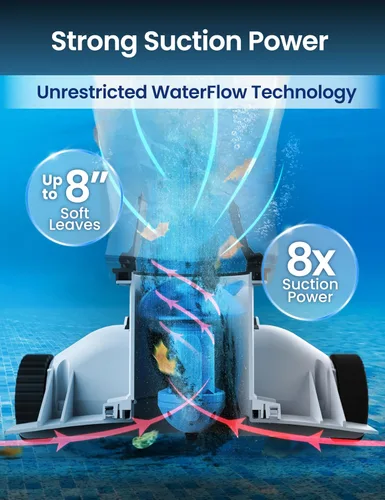 Miniatura 9 de Aspiradora robótica automática para piscinas, apertura de piscina resistente, entrada de succión ultra ancha de 360°, bolsa extragrande de 1.85
