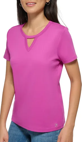 Miniatura 4 de Calvin Klein Camiseta casual de manga corta con cuello acanalado de 1 x 1 para mujer