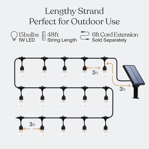 Miniatura 3 de Brightech Ambience Pro - Cadena de luces solares de 27 pies para exteriores, luces de patio impermeables de grado comercial con bombillas Edison