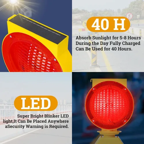 Miniatura 7 de Luces de advertencia solares industriales, impermeables, recargables, luces de advertencia de barricada de seguridad, señal de tráfico intermitente