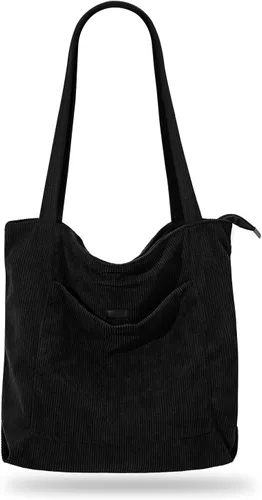 Miniatura 8 de Bolso de pana Iioscre para mujeres, bolsos hobo con cierre de cremallera, bolsos de hombro casuales de gran capacidad con bolsillos interiores