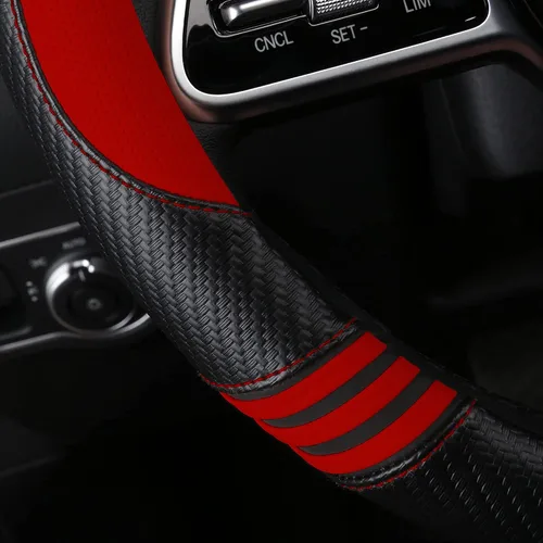 Miniatura 4 de HighnessHwoo Fundas acolchadas para volante de automóvil para mujer, de fibra de carbono, de piel sintética, accesorios interiores para vehículos