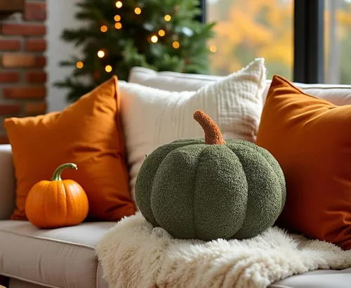 Miniatura 3 de Almohadas con forma de calabaza otoñal, suave almohada de calabaza de Halloween para decoración de fiesta, sofá, dormitorio, sala de juegos, Verde
