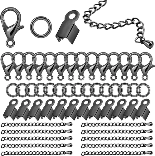 Miniatura 8 de Juego de 580 piezas de accesorios para fabricación de joyas, incluye 250 conectores de anillo de salto abiertos, 250 tapas de extremo de cable Oro