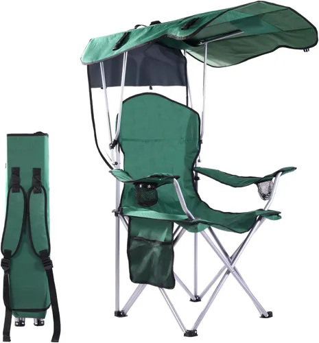 Miniatura 10 de VTOY Silla de camping portátil con dosel, silla plegable con toldo, silla Oxford 600D duradera para camping, playa, picnic, pesca y deportes 1