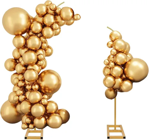 Kit de arco de globos, juego de 2 soportes de arco de globos dorados, marcos de arco de boda con base cuadrada de metal arco de flores para fiesta