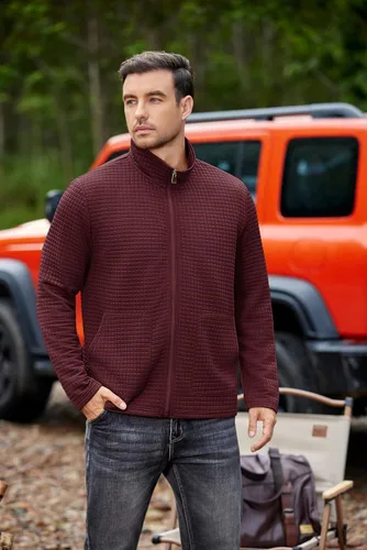Miniatura 3 de COOFANDY Chaqueta Varsity Ligera para Hombre Chaquetas Bomber Casuales Sudaderas Waffle con Cremallera y Bolsillo