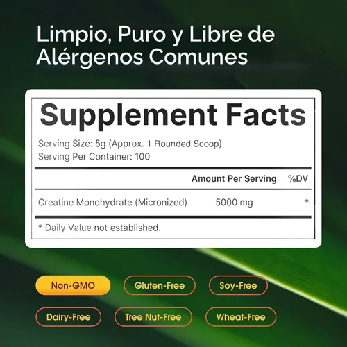 Miniatura 3 de NatureBell Polvo de Monohidrato de Creatina Instantáneo 500 Gramos, 5000mg Por Porción, Polvo de Creatina Micronizado Sin Sabor - Pre Entrenamiento