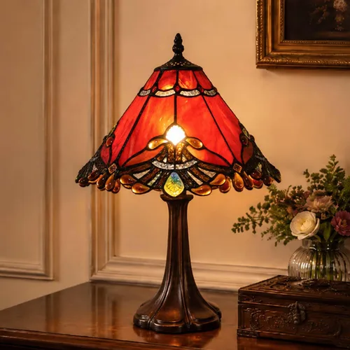 Miniatura 2 de Bieye L10021 Lámpara de mesa barroco estilo Tiffany con vitrales de luz nocturna con pantalla hecha a mano de 13 pulgadas de ancho, base de metal