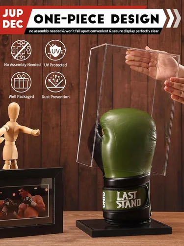 Miniatura 2 de JupDec - Caja de exhibición para guante de boxeo, vitrina de acrílico transparente con base de madera y tabla para un guante, de tamaño completo