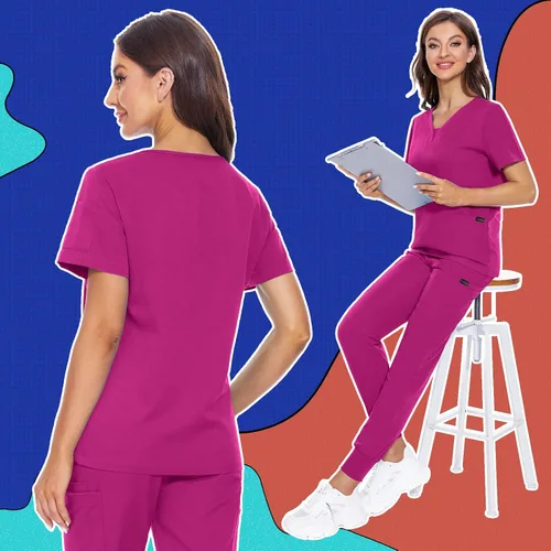 Miniatura 40 de VIAOLI Conjunto de ropa quirúrgica para mujer, camiseta con cuello en V y pantalones médicos tipo cargo para mujer, 10 bolsillos
