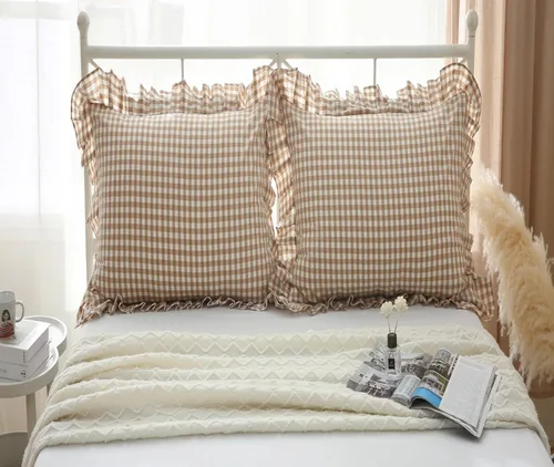 Miniatura 31 de Fundas de almohada cuadradas a cuadros en blanco y negro con volantes, fundas de almohada a cuadros, fundas de almohada de gingham, fundas
