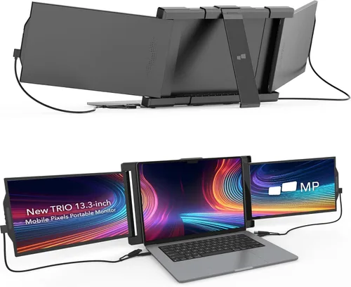 Mobile Pixels New Trio Monitor portátil, 13.3 '' 1080P FHD, monitor triple para laptop, Plug and Play, soporte integrado, imanes opcionales,