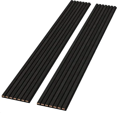 Miniatura 11 de Paquete de 2 paneles acústicos de pared de madera de 94 x 12.6 pulgadas, listones 3D insonorizados para paredes y techos, elegantes paneles Nogal