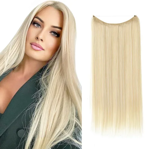 Miniatura 8 de SARLA Extensiones de cabello con alambre invisible de reflejos cortos rectas postizos sintéticos diadema transparente ajustable para mujeres 14