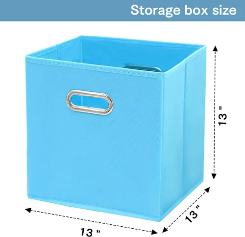 Miniatura 2 de Cubos de almacenamiento de tela – 13 x 13 x 13 pulgadas, cubos organizadores plegables con asas dobles – juego de 6, color azul