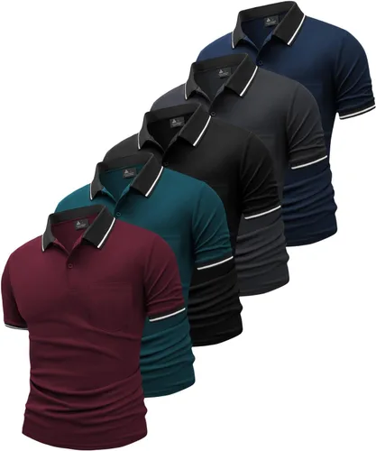 Miniatura 8 de GEEK LIGHTING Paquete de 5 camisas polo para hombre con bolsillo