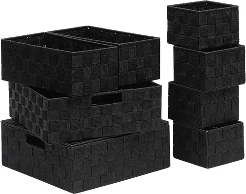 Miniatura 13 de Juego de 4 cestas de almacenamiento tejidas de polipropileno con marco de metal, cajas de tela apilables para cajones, armario, estante, guardería