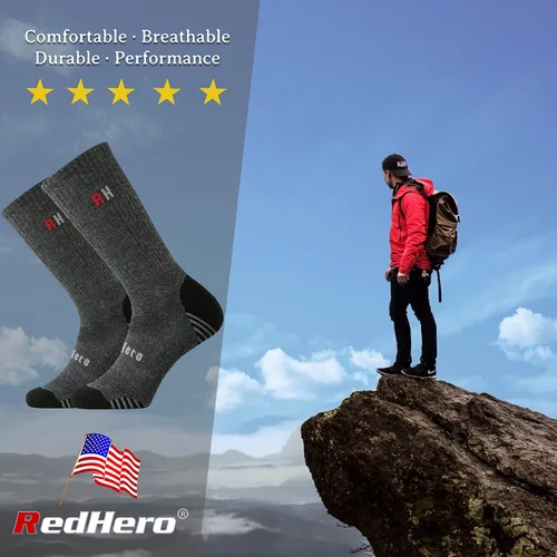 Miniatura 3 de Calcetines acolchados de lana merina para hombre, para senderismo, senderismo, senderismo, suaves, acogedores, ajuste térmico, control de humedad