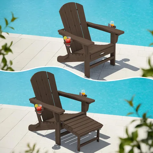 Miniatura 49 de KINGYES Silla Adirondack plegable ajustable con otomana retráctil, silla reclinable Adirondack de polietileno de alta densidad con soporte