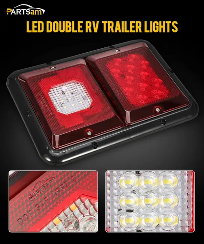 Miniatura 2 de Partsam 2 luces traseras LED dobles para remolque con montaje horizontal, luces traseras de doble parada, 33 LED, montaje en superficie, luces Rojo