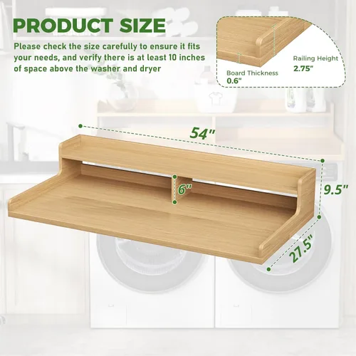 Miniatura 2 de VOPEAK Encimera para lavadora y secadora con estante, encimera de lavadora de 2 niveles, encimera de lavandería amplia de 54 x 27.5 pulgadas, Roble