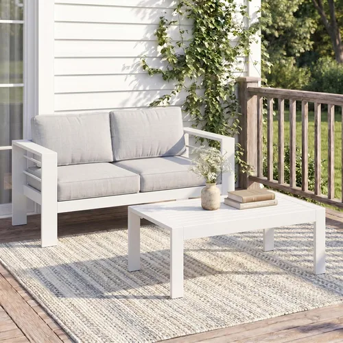 Miniatura 15 de Solaste Aluminum Patio Sofa with Coffee Table,3 PCS Patio Furniture Set with Cushions, All-Weather Outdoor Sofa for Balcony, Deck, Backyard, Porch