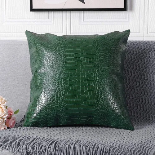 Miniatura 6 de Artscope Fundas de almohada para sofá, decoración del hogar, cocodrilo teñido liso, piel sintética, ambos lados, 20 x 20 pulgadas, 19.7 x 19.7 in