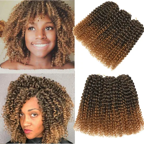 Miniatura 7 de Rizo rizado afro de 8 pulgadas, cabello rizado 4# color negro apagado 3 unids/paquete de extensiones de cabello sintético suave (4#)