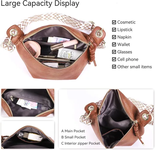 Miniatura 5 de Riñoneras para mujer, bolsos cruzados de moda, bolsos de pecho, bolso de cinturón con 2 correas ajustables, Marrón, Classic