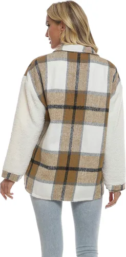 Miniatura 7 de Tanming Camisa de franela cepillada a cuadros con botones para mujer