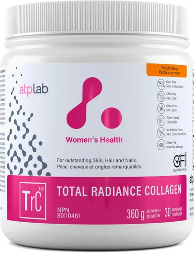 ATP LAB Total Radiance - Colágeno – Sabor a melocotón y mango, 12.70 oz – Polvo de péptidos de colágeno para mujeres – Suplemento de proteína de