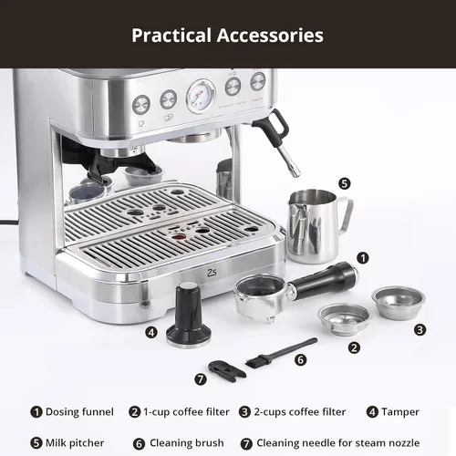 Miniatura 7 de Takywep Máquina de café expreso profesional con molinillo integrado y espumador de leche, cafetera de capuchino y café con leche de 15 bares, regalo
