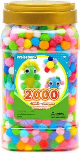 Praisebank Pompones multicolores, 2000 piezas, 1 cm, pompones para manualidades, pompones en frasco, pompones para artesanía.