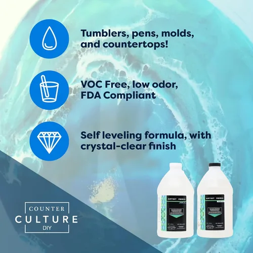 Miniatura 4 de Counter Culture DIY Clear Artist Resina, kit de 32 onzas, suministros de epoxi artísticos para manchas metálicas, acrílico, 100% sólidos, fácil